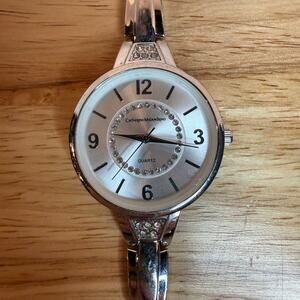 Catherine Malandrino Women’s Silver Tone Quartz Bracelet Watch Rhinestone Dial